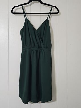 Madewell Green Mini Dress Size 2 V Neck Strappy Pockets Flowy Casual
